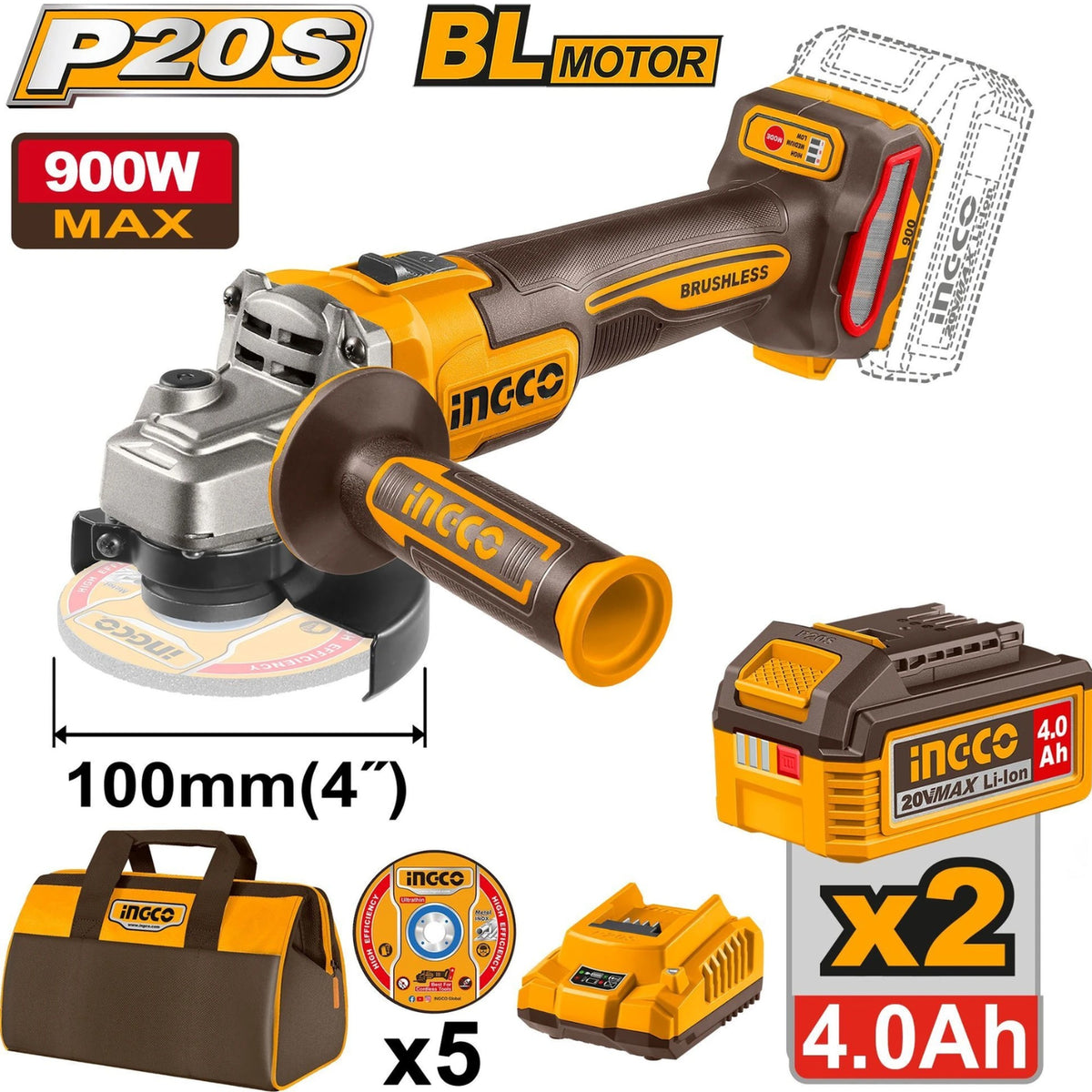 Cordless angle grinder 4.0Ah kit