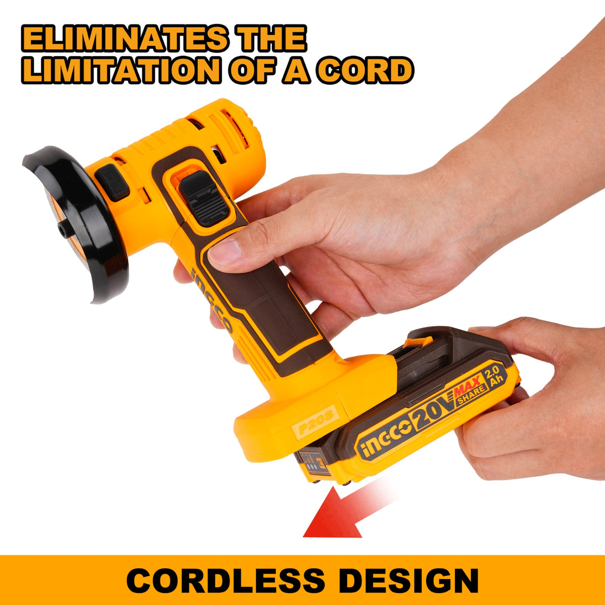 INGCO Cordless Mini Cut off Machine, M6, 3", With Cutting discs, With Battery & Charger