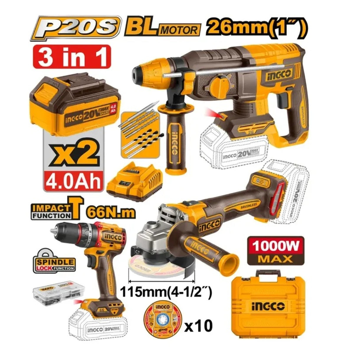 3 Pcs Cordless combo kit