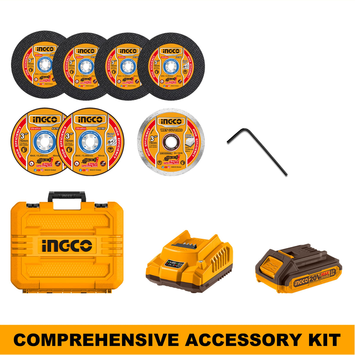 INGCO Cordless Mini Cut off Machine, M6, 3", With Cutting discs, With Battery & Charger