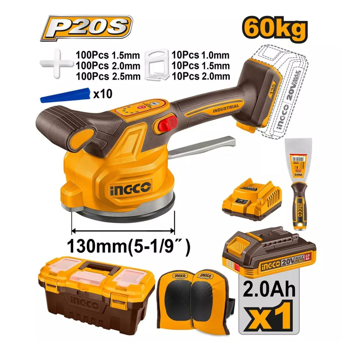 Cordless tile vibration machine with battery