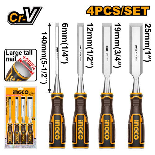 INGCO HKTWC0401 4 Pcs Wood Chisel Set – CR-V, 140mm