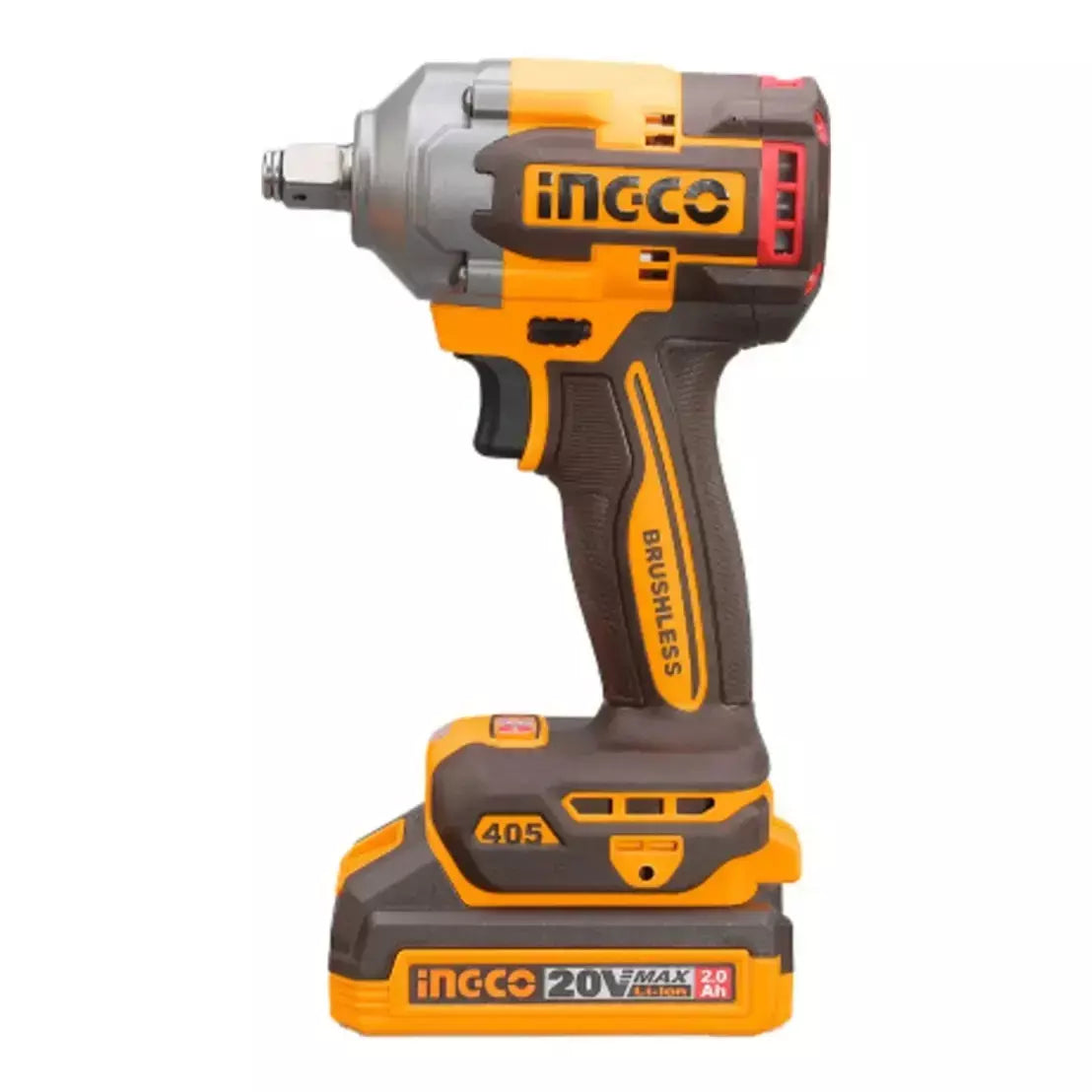 INGCO CKLI20358 20V Brushless Cordless 3pcs Combo Kit - 405Nm Impact Wrenches 66Nm Impact Drill 1200W Angle Grinder with 2×4.0Ah Batteries, Charger
