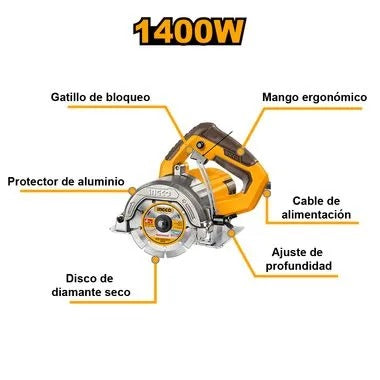 Ingco 110mm (4-3/8") 1400 Watt Marble Cutter With Cutting Disc, 13000 RPM