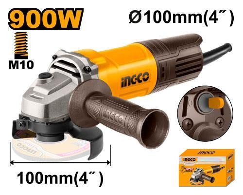 INGCO AG900282 900W Angle Grinder 100mm (4 Inch) with Auxiliary Handle