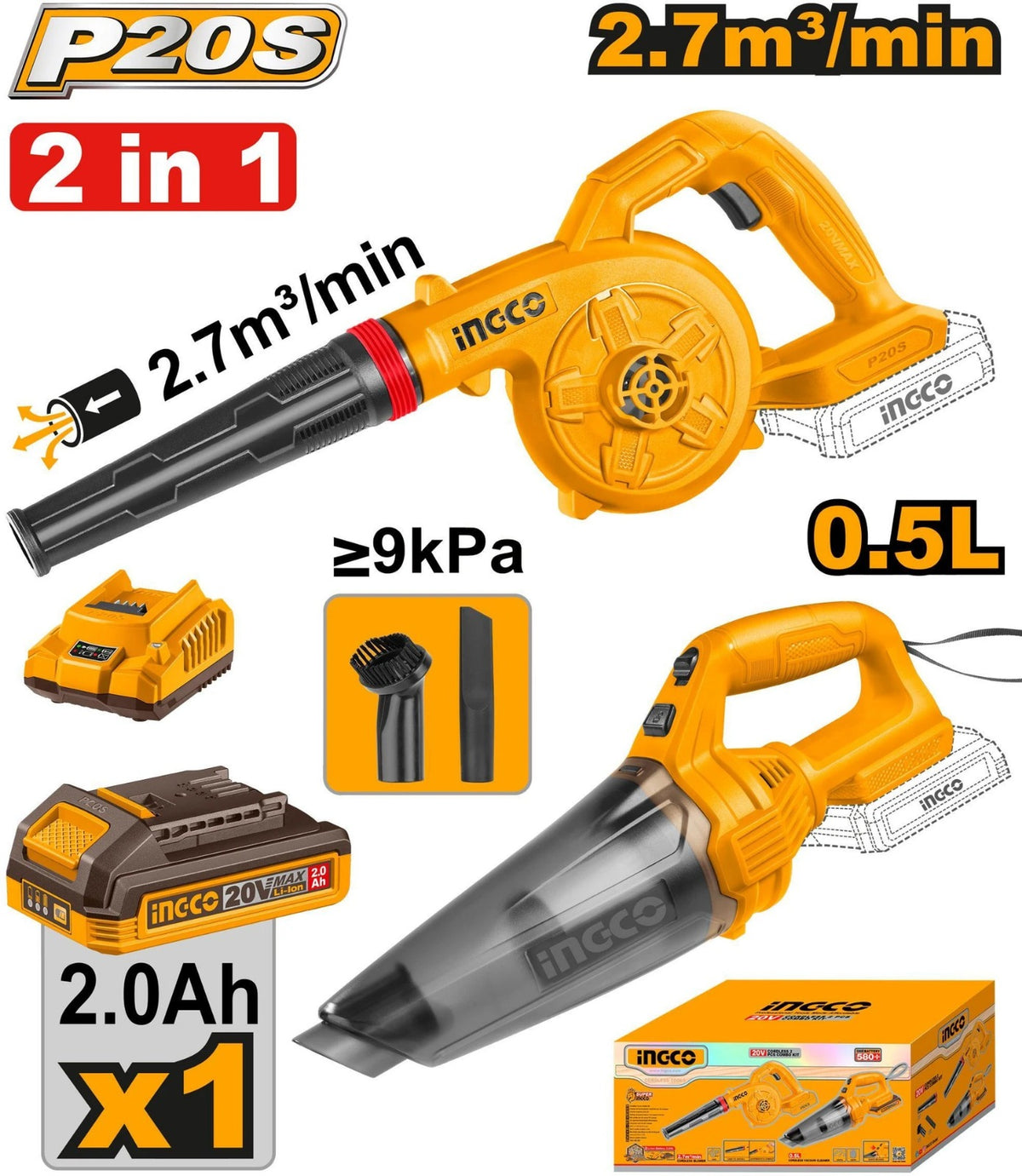 INGCO 2 Pcs Cordless combo kit Blower & Vacuum