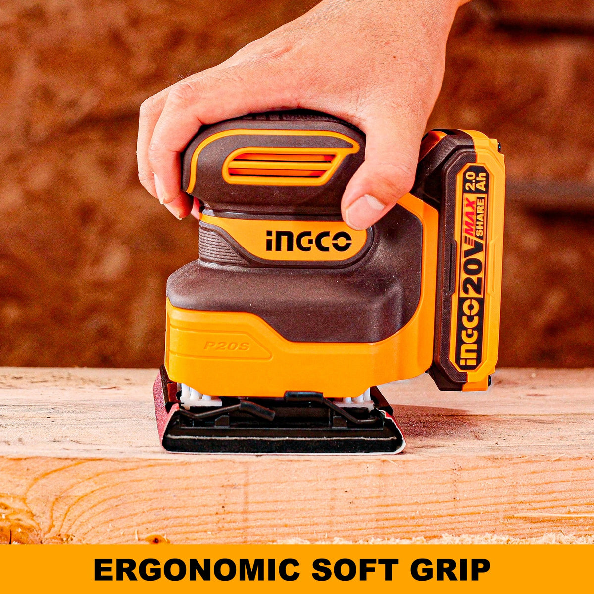 INGCO Cordless Sheet Sander,12000 RPM, With Battery and Charger, With 5 PCS sand paper