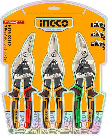 INGCO HTSNK0110 3 Pcs 250mm Aviation Snip Set – Left, Straight & Right Cut