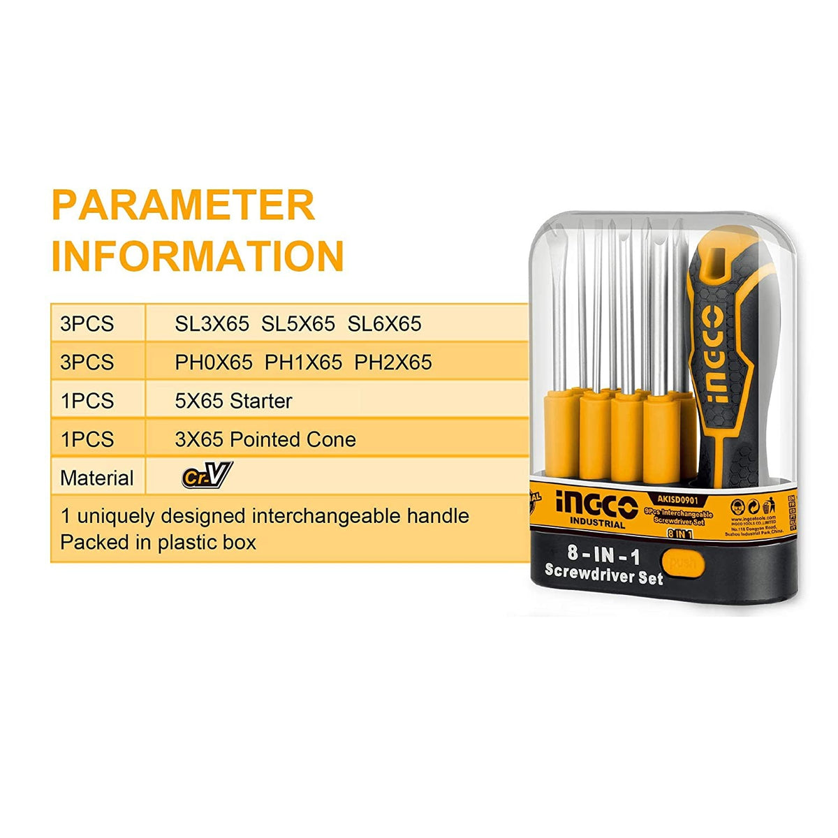 INGCO AKISD0901 9 Pcs Interchangeable Screwdriver Set – CR-V Steel