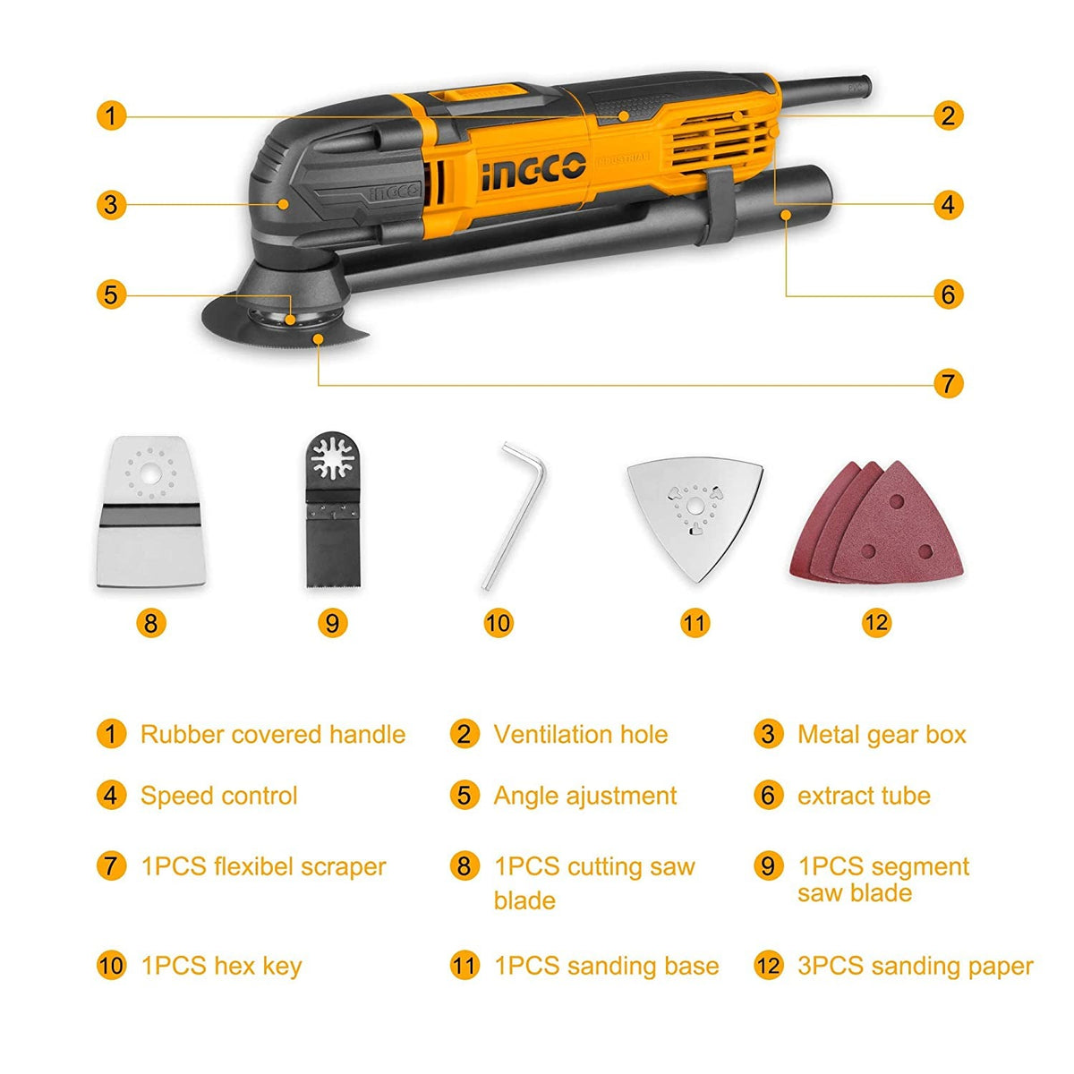 INGCO MF3008 300W Multi-Function Oscillating Tool with Accessories