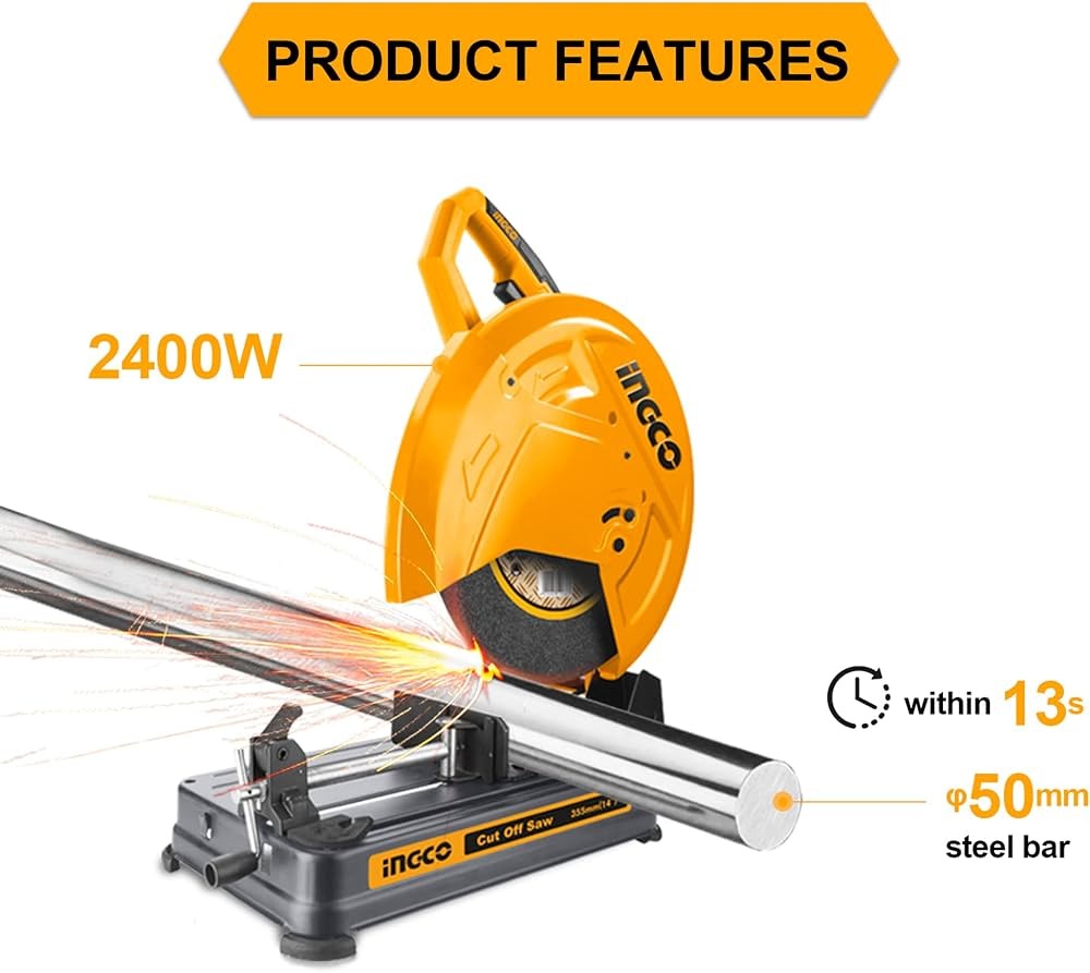INGCO 2400W 355mm Cut Off Saw – COS243558 | 3900 RPM Metal Cutting Machine