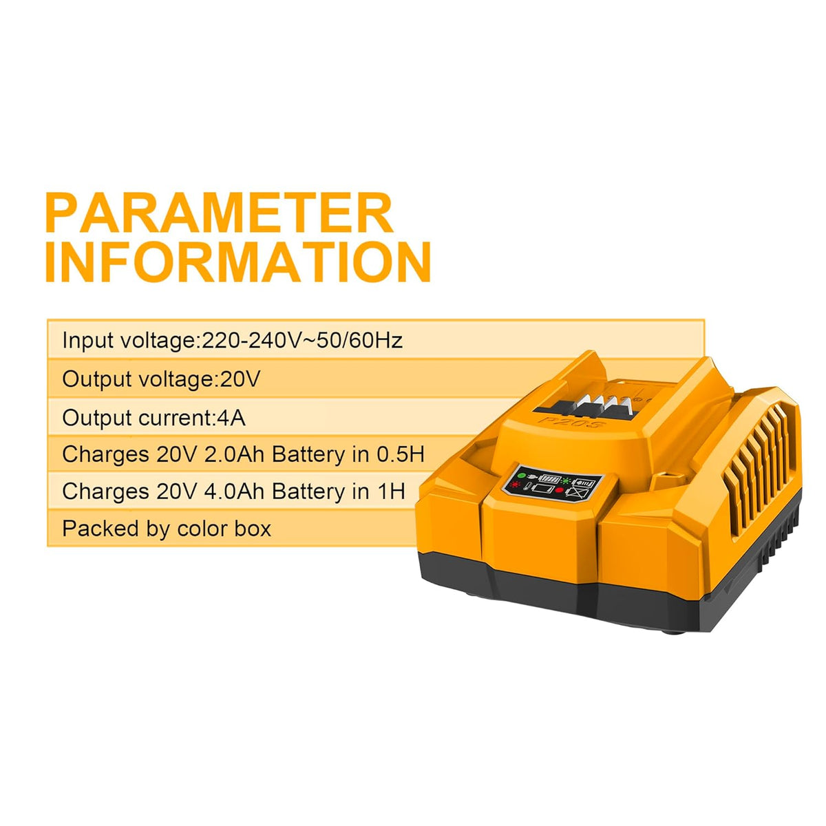 INGCO FCLI20411 20V 4A Fast Intelligent Charger for P20S Lithium-Ion Batteries