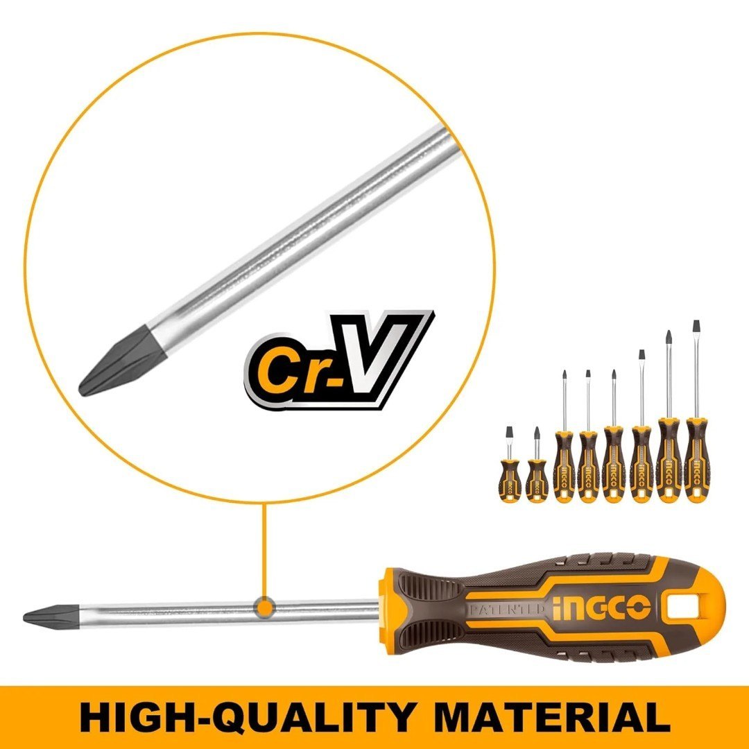 INGCO 8 Pcs Screwdriver Set – CR-V Round Blade Screwdriver Set