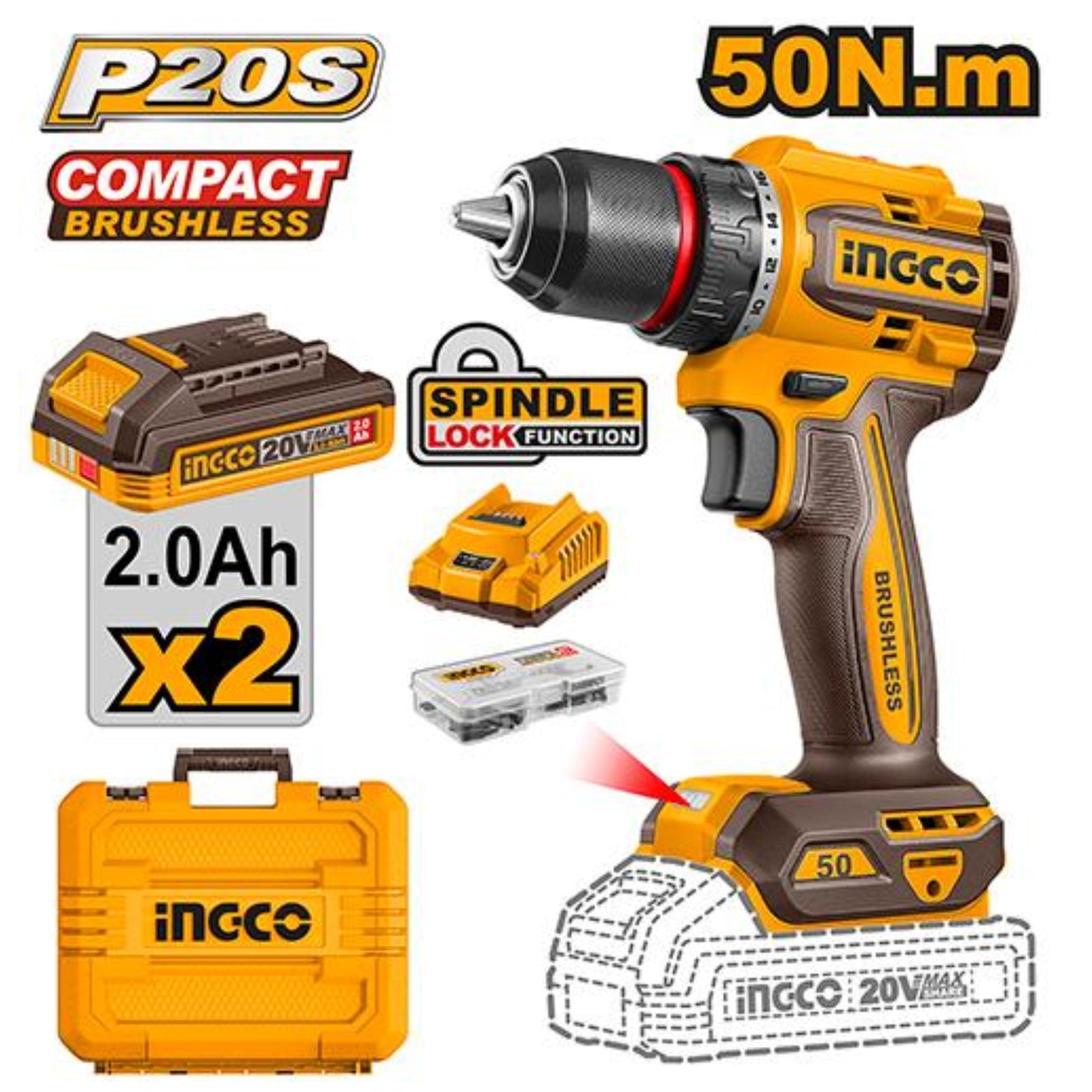 Compact brushless cordless drill