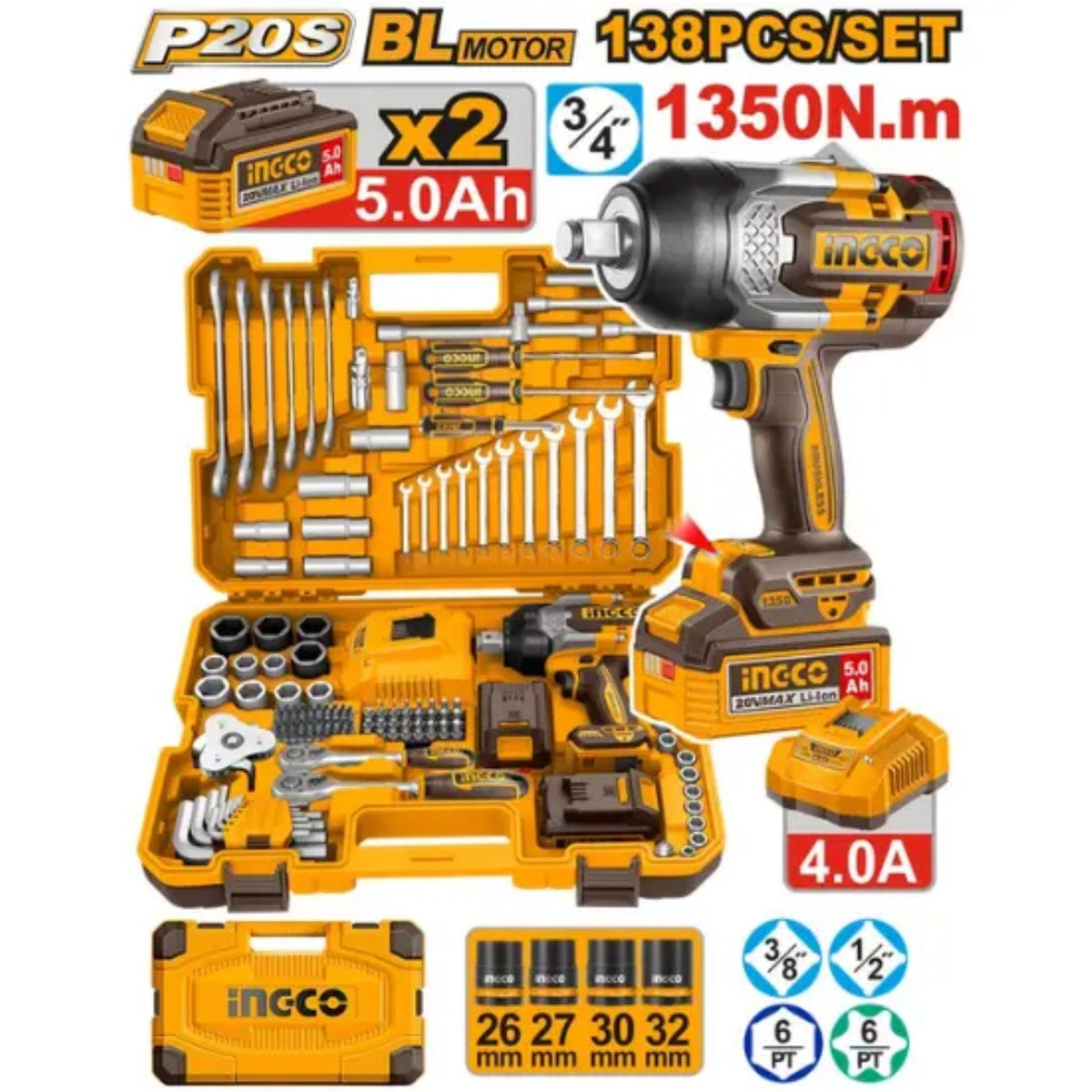 138 Pcs Cordless impact wrench tools set