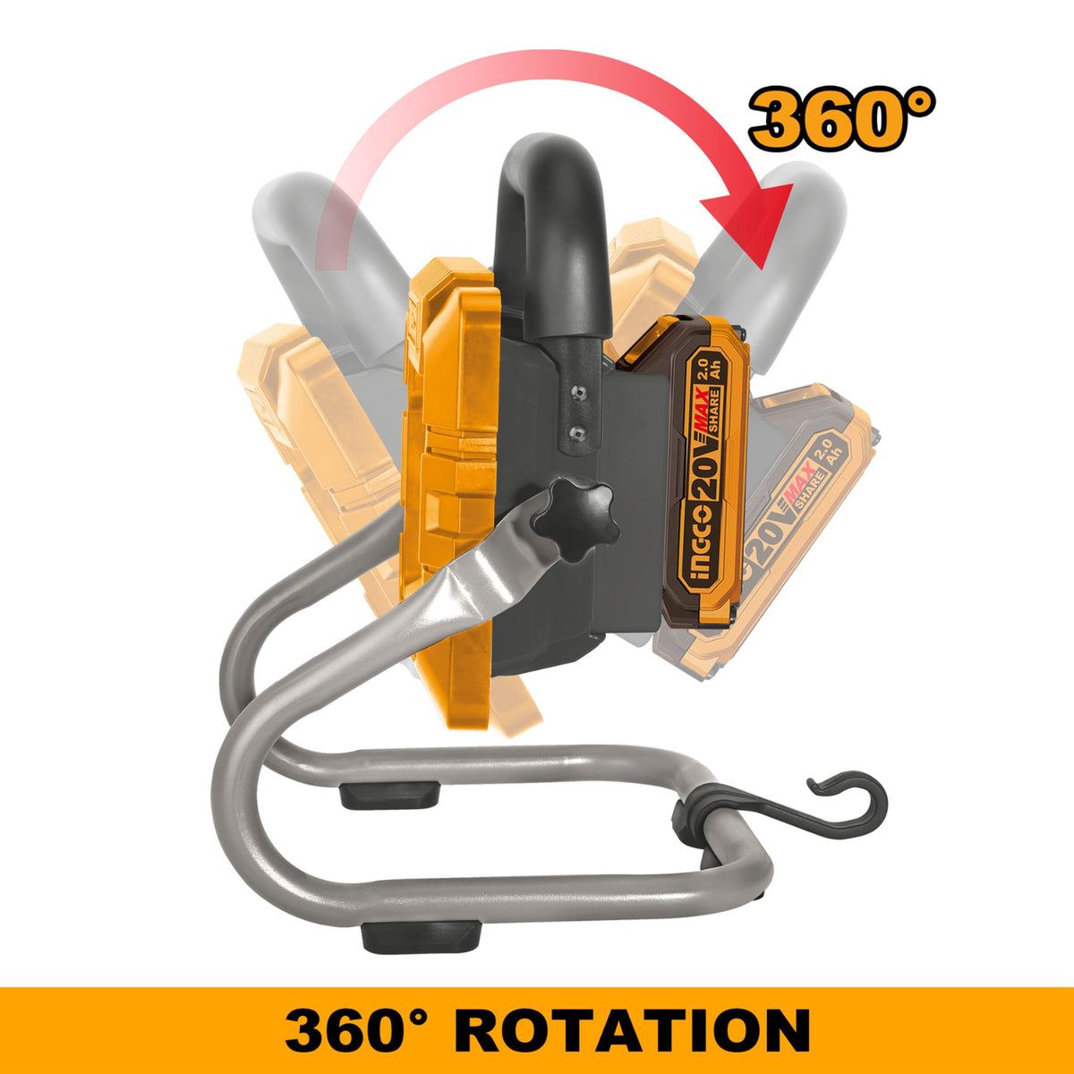 INGCO Cordless Portable Lamp, with Battery & Charger, Lumens High:1800 Low:900