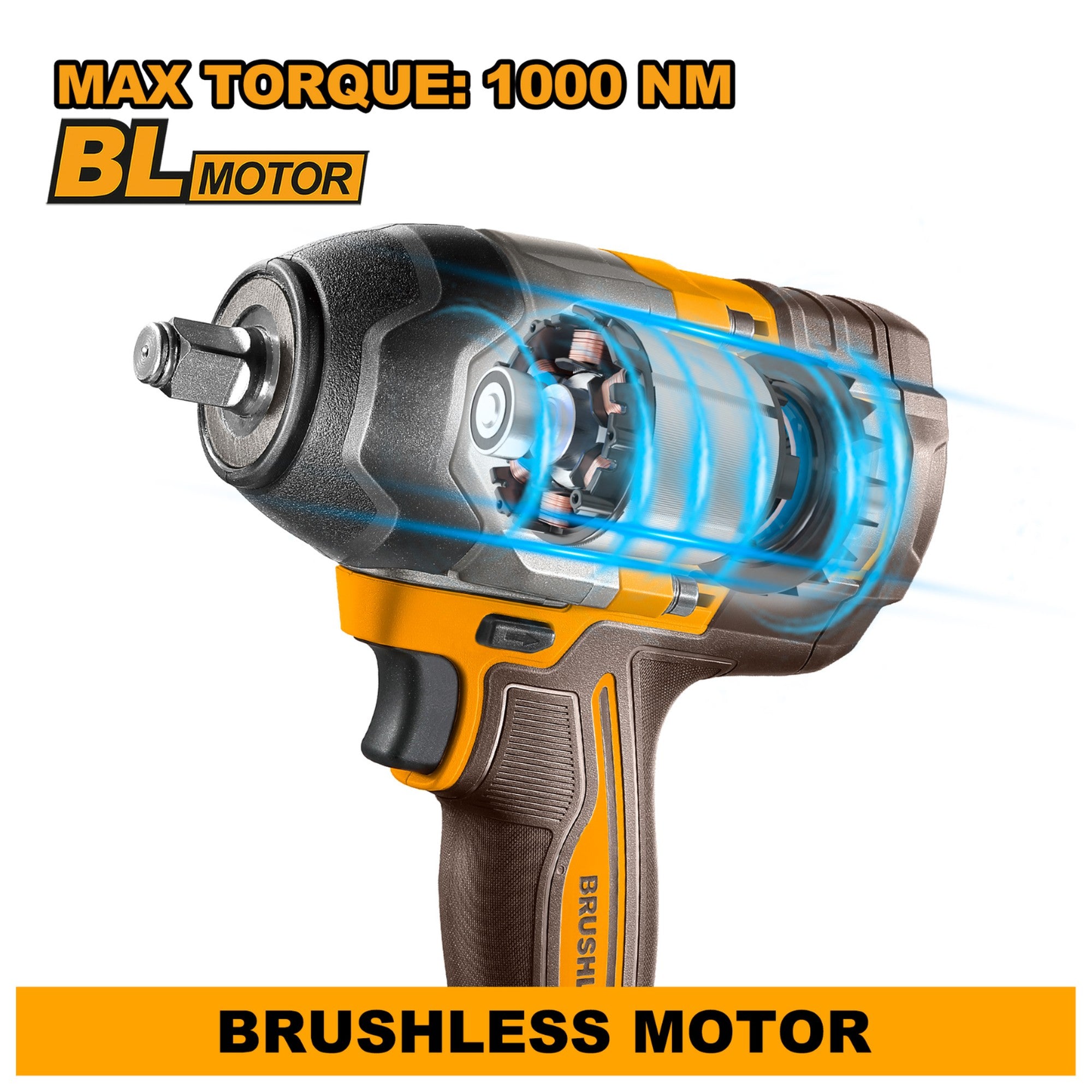 INGCO Cordless Impact Wrench, Fastening torque: 850 Nm, Nut-Busting torque:1000 Nm
