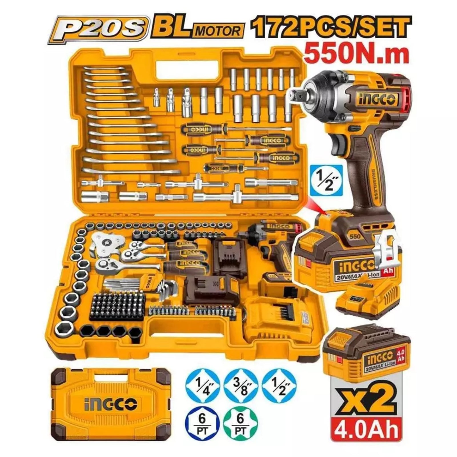 172 Pcs Cordless impact wrench tools set