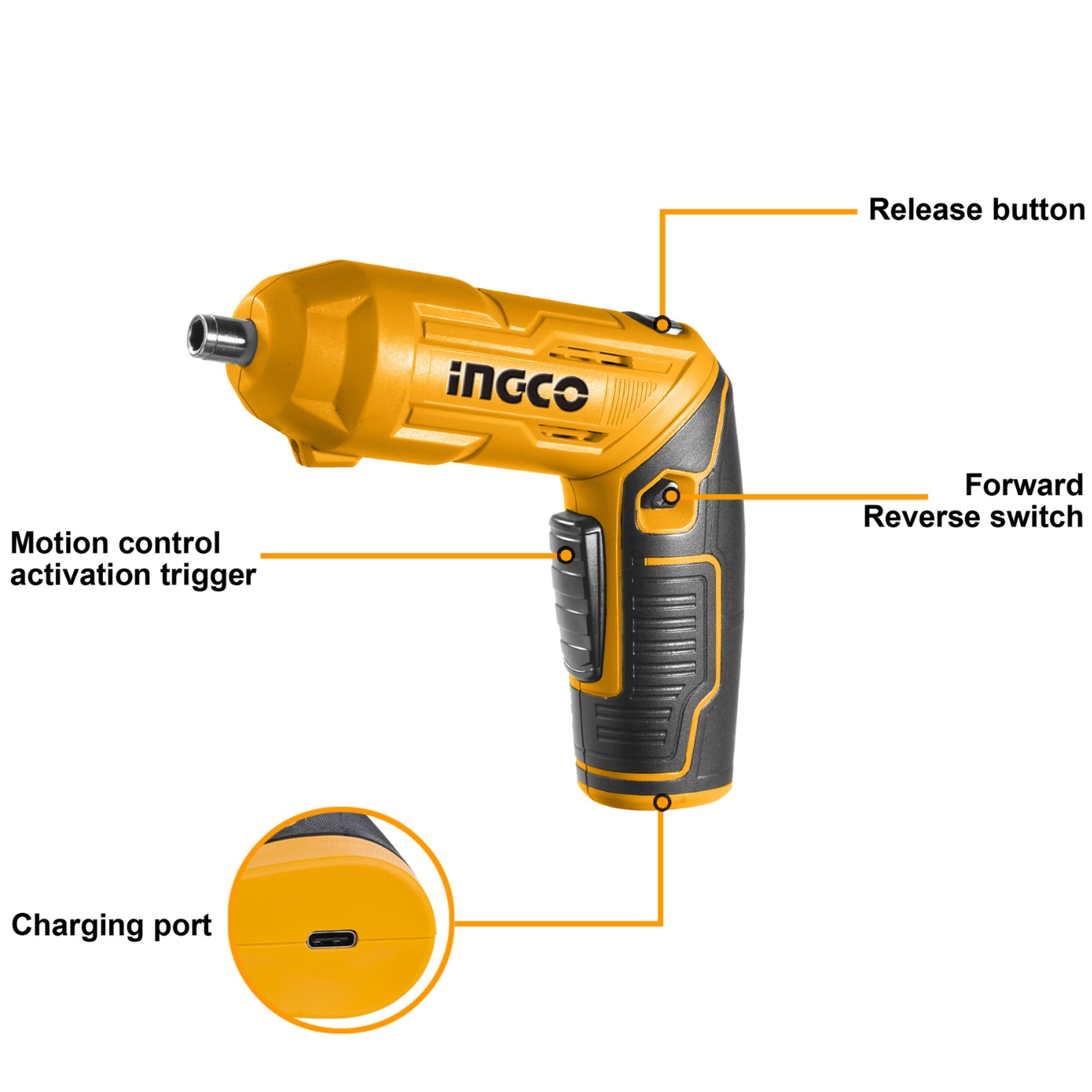 INGCO Cordless Screwdriver, 4 N.m, 240 RPM, With 18 PCS Cr-V Bits+Holder