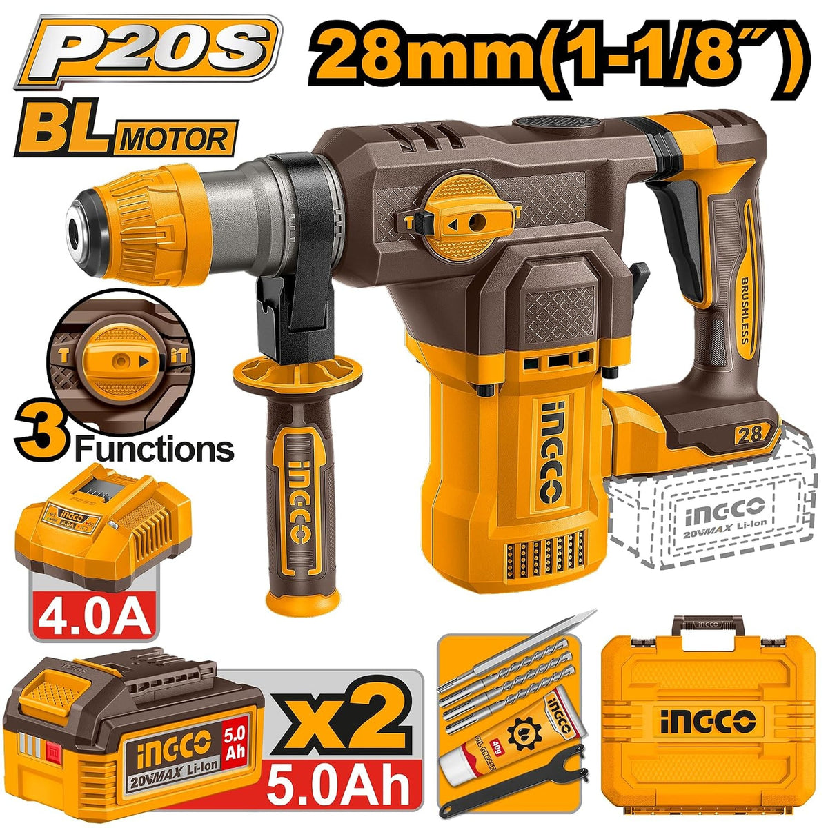 Cordless rotary hammer 28mm