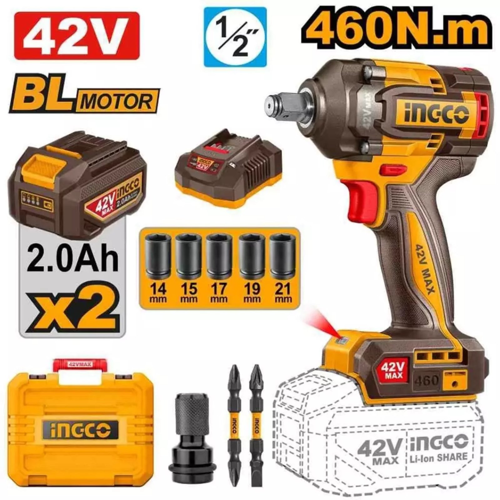 Cordless impact wrench 460Nm