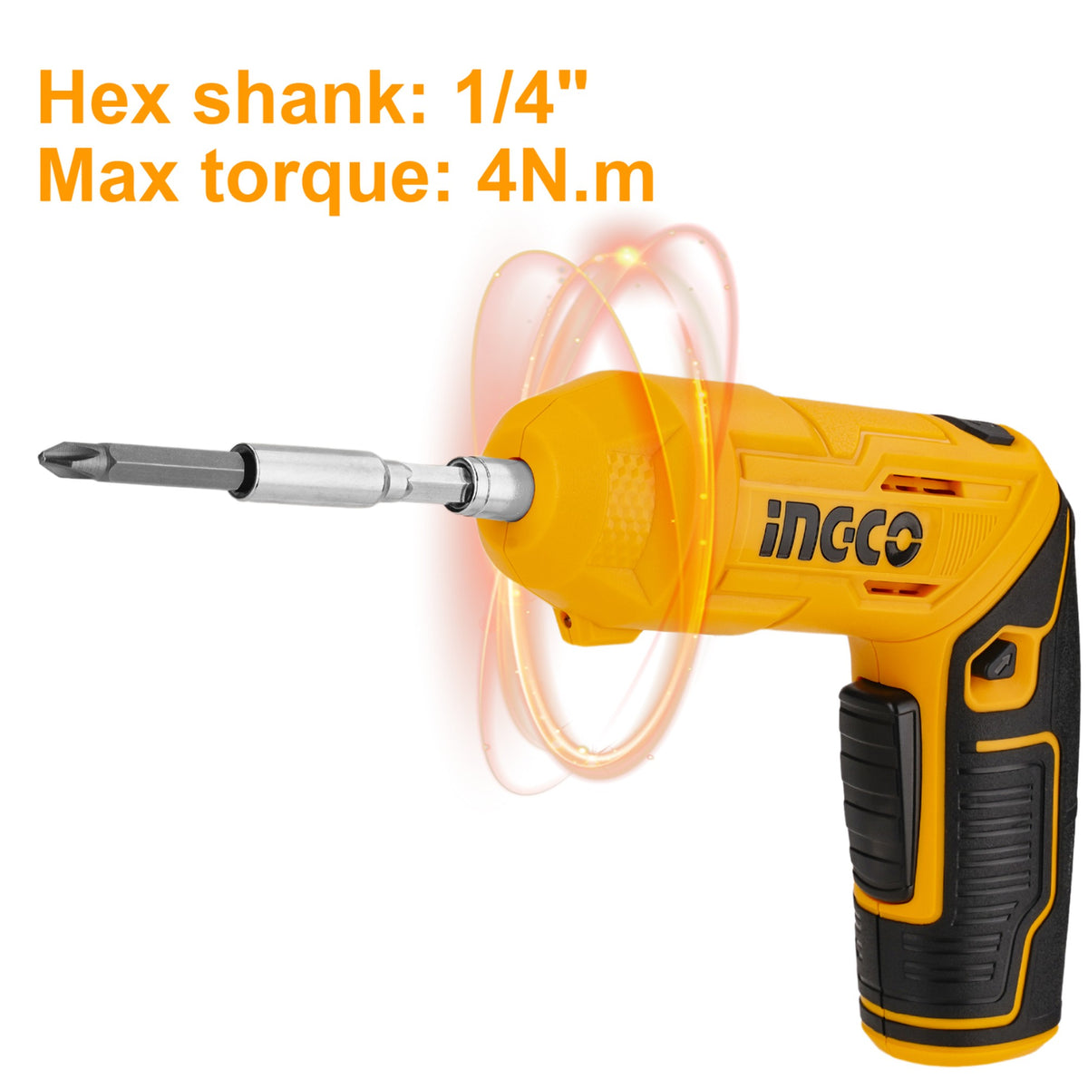 INGCO Cordless Screwdriver, 4 N.m, 240 RPM, With 18 PCS Cr-V Bits+Holder
