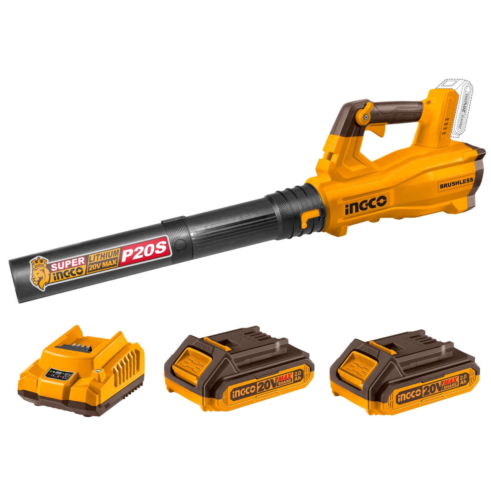INGCO Cordless Blower, Variable Speed, With 2 pcs Batteries