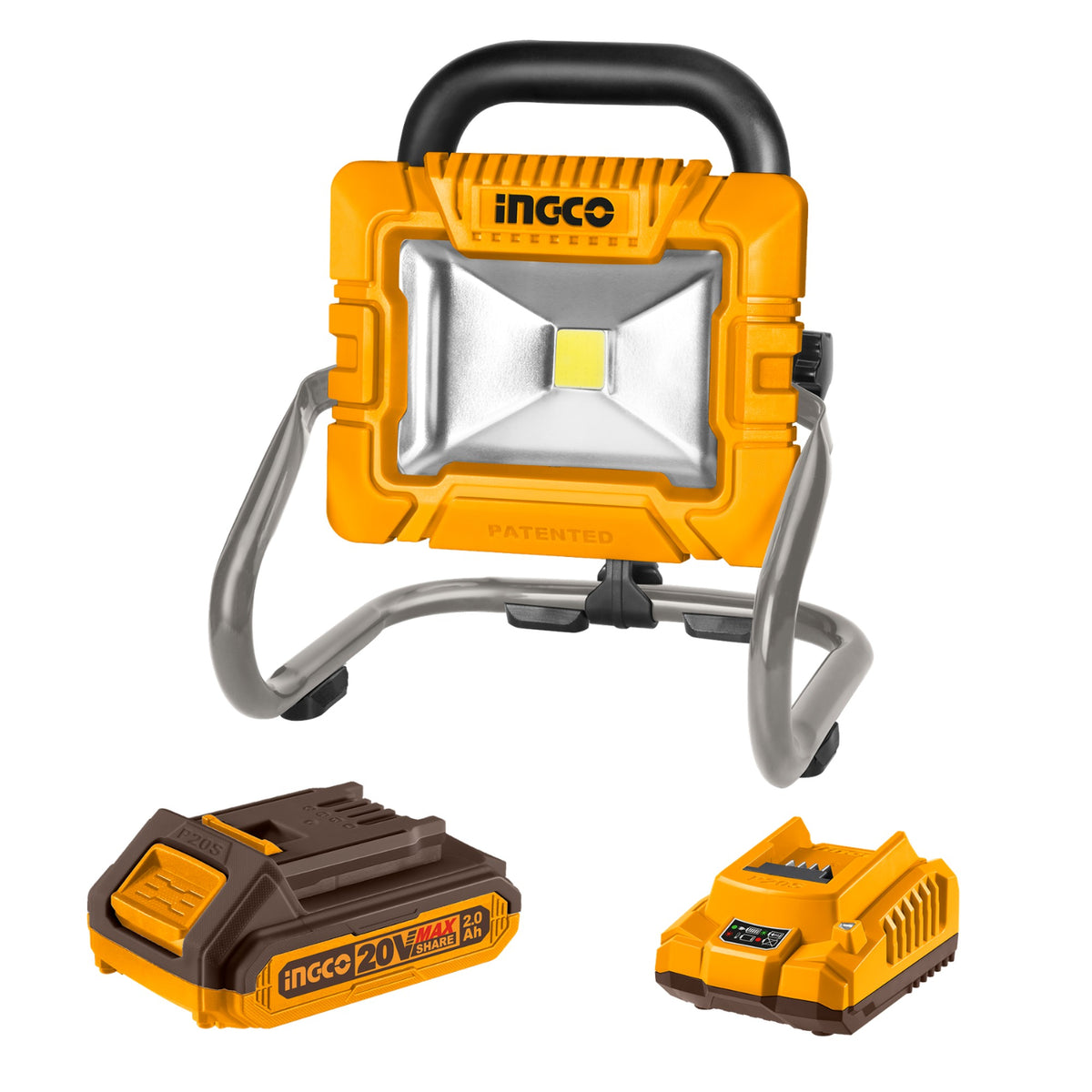INGCO Cordless Portable Lamp, with Battery & Charger, Lumens High:1800 Low:900