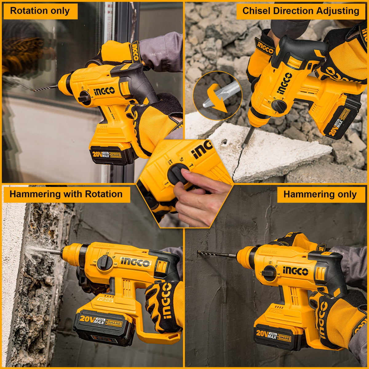 INGCO Cordless Rotary Hammer Drill