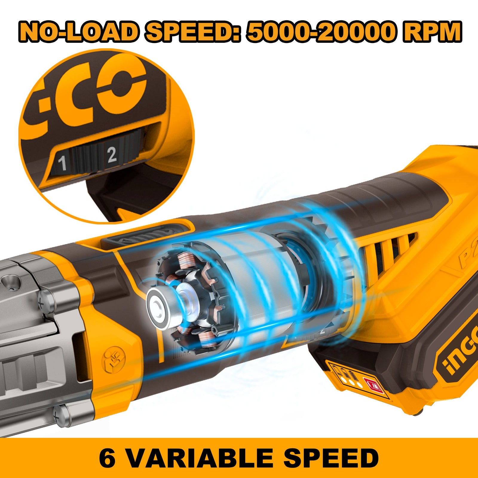 INGCO Cordless Multi Tool, 6 Speed Adjustment, With Blades & Sanding Papers, With Battery & Charger
