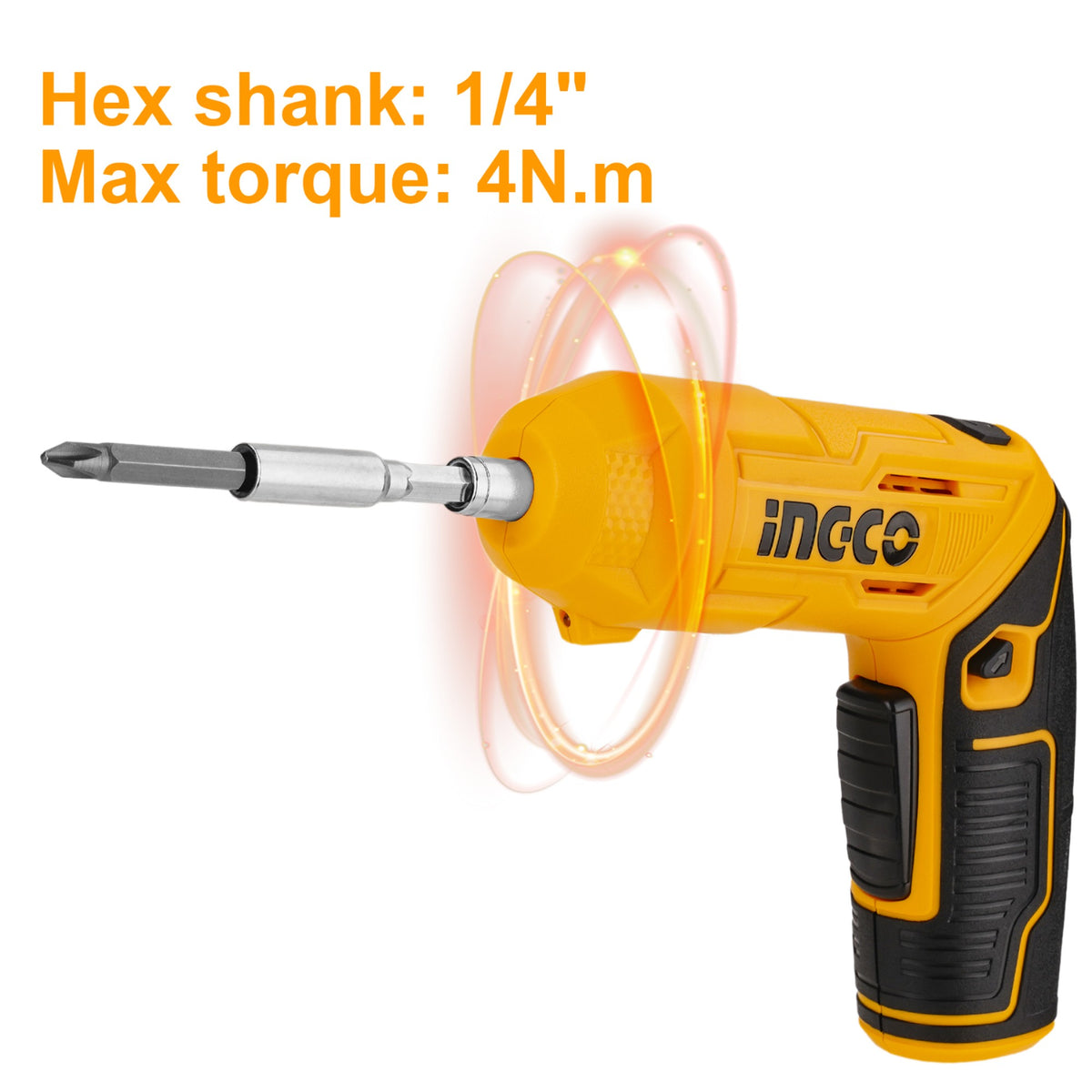 INGCO Cordless Screwdriver, 4 N.m, 240 RPM, With 18 PCS Cr-V Bits+Holder