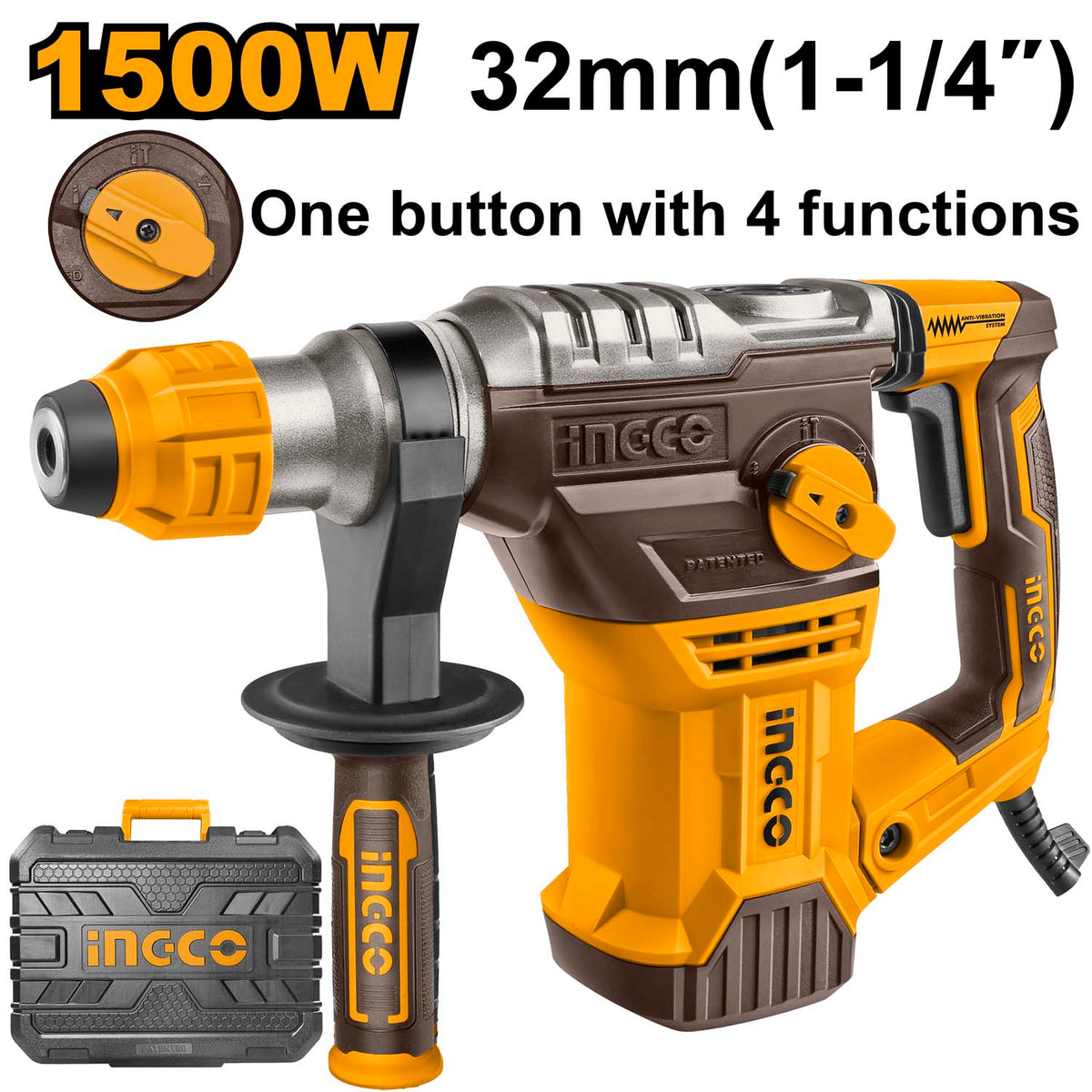 INGCO 1500W Rotary Hammer Drill