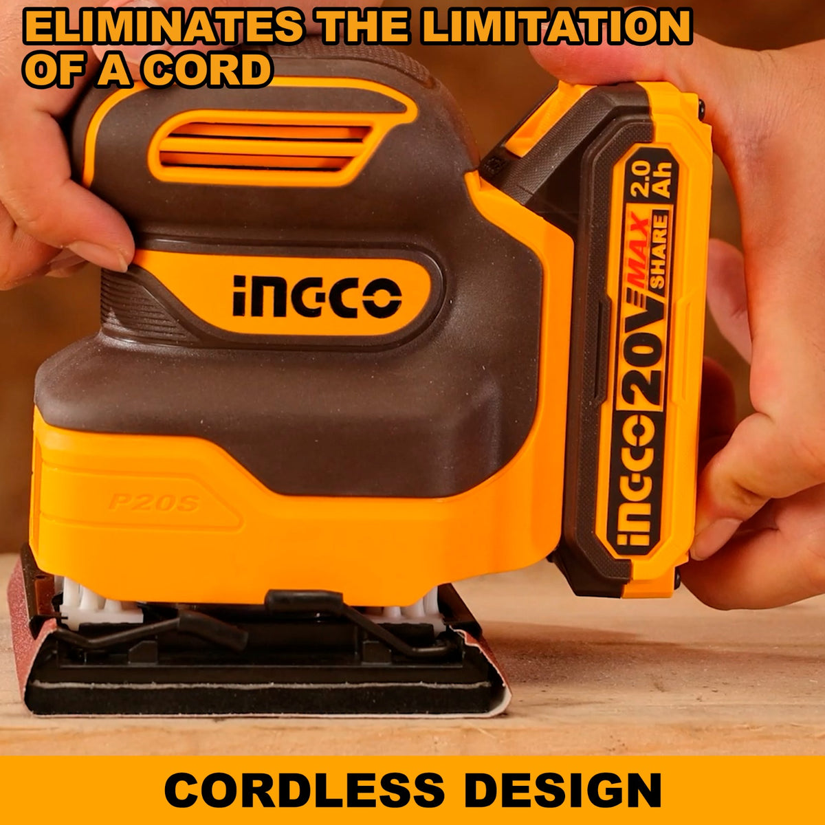 INGCO Cordless Sheet Sander,12000 RPM, With Battery and Charger, With 5 PCS sand paper