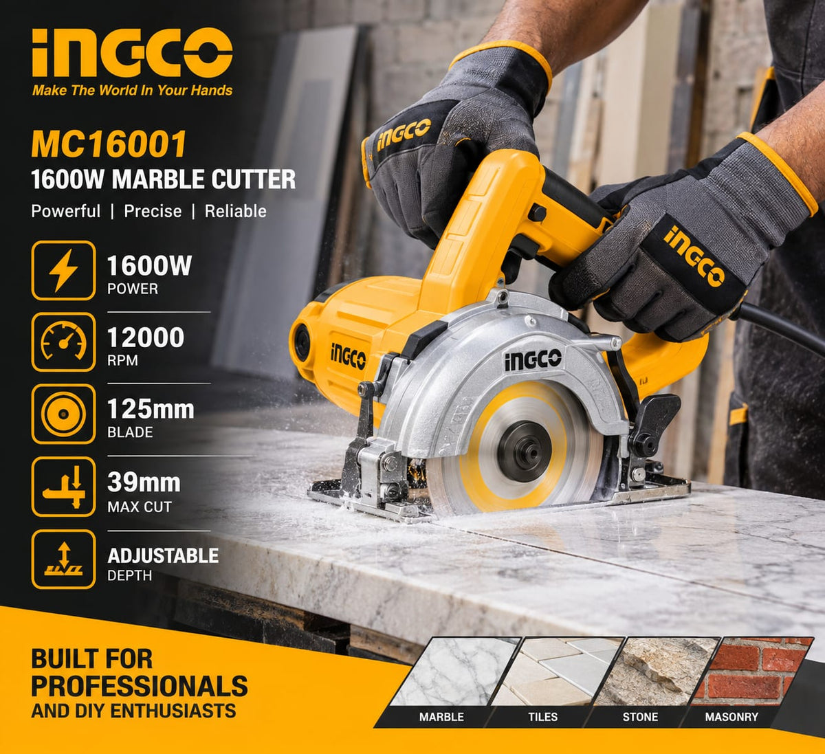 INGCO 1600W 125mm Marble Cutter