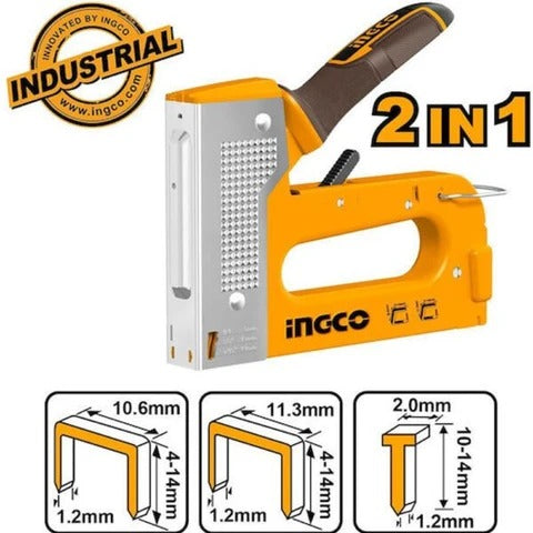 INGCO HSG1408 Heavy Duty 2-in-1 Staple Gun – 4-14mm Staples & 10-14mm Brad Nails