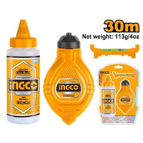 INGCO HCLR0130 30M Chalk Line Reel with Spirit Bubble & Blue Chalk Powder
