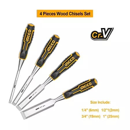 INGCO HKTWC0401 4 Pcs Wood Chisel Set – CR-V, 140mm