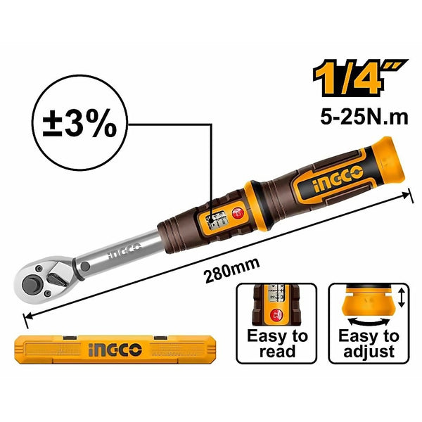 INGCO HPTW1425N8 1/4" Preset Torque Wrench 5–25 Nm