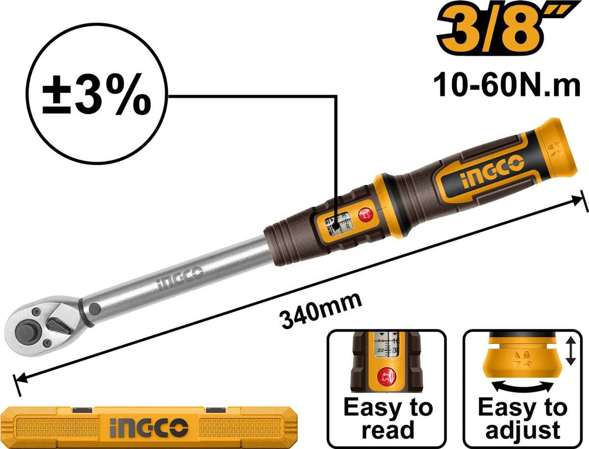 INGCO HPTW3860N8 3/8" Preset Torque Wrench 10–60 Nm