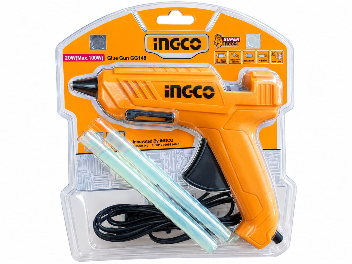 INGCO GG148 20W (Max. 100W) Hot Glue Gun with 2 Glue Sticks
