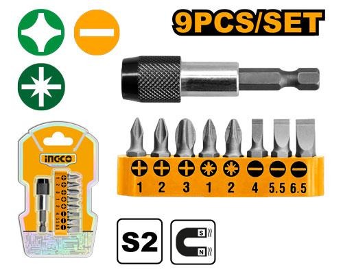 INGCO AKSD0071 9 Pcs Screwdriver Bits Set with Magnetic Quick-Release Bit Holder