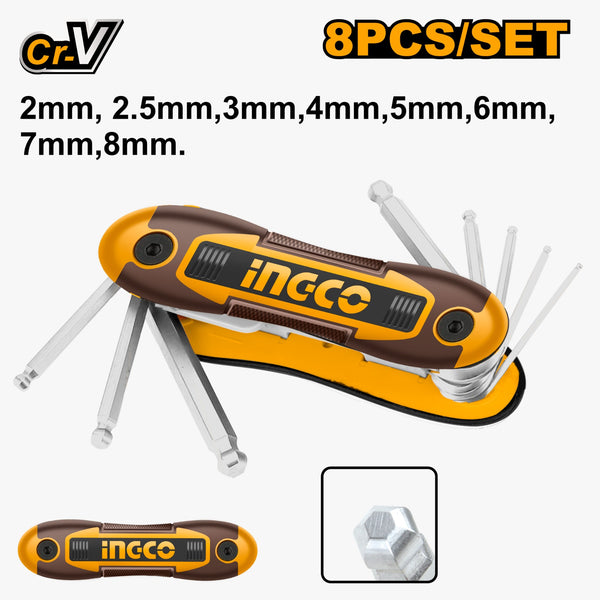 INGCO HHK14082 8 Pcs Ball Point Hex Key Set – 2-8mm Cr-V