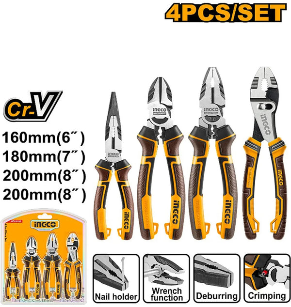 INGCO HKPS28468 4 Pcs High Leverage Pliers Set