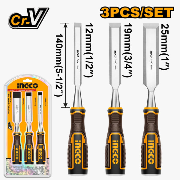 INGCO HKTWCS301 3 Pcs Wood Chisel Set – CR-V Steel, 12mm, 19mm & 25mm