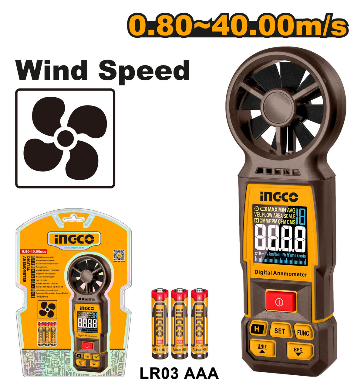 INGCO HETAN031 Digital Anemometer – Air Speed Measuring Meter