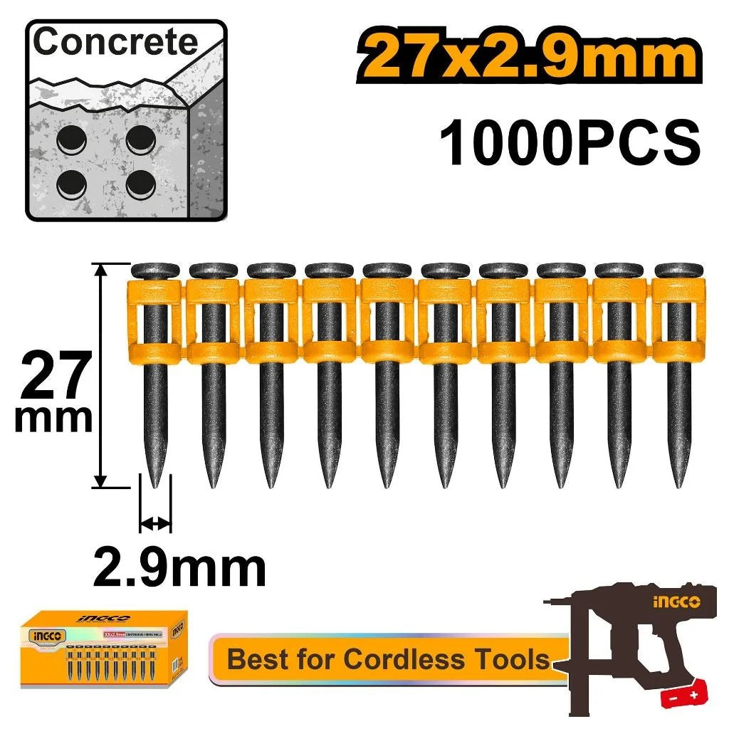 INGCO Continuous Firing Nails 27mm, 2.9mm Diameter, 1000 Pcs/Box – ANA02271