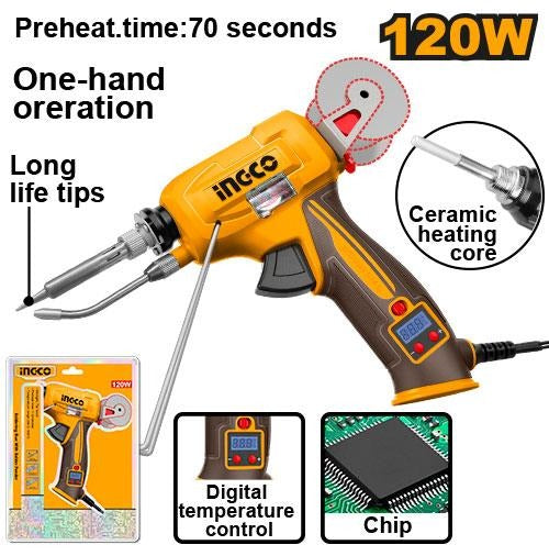 INGCO SI036732 120W Soldering Gun with Solder Feeder and Digital Temperature Display