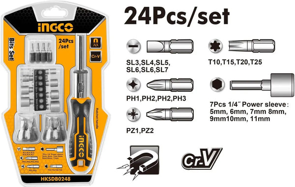 INGCO HKSDB0248 24 Pcs Ratchet Screwdriver Set