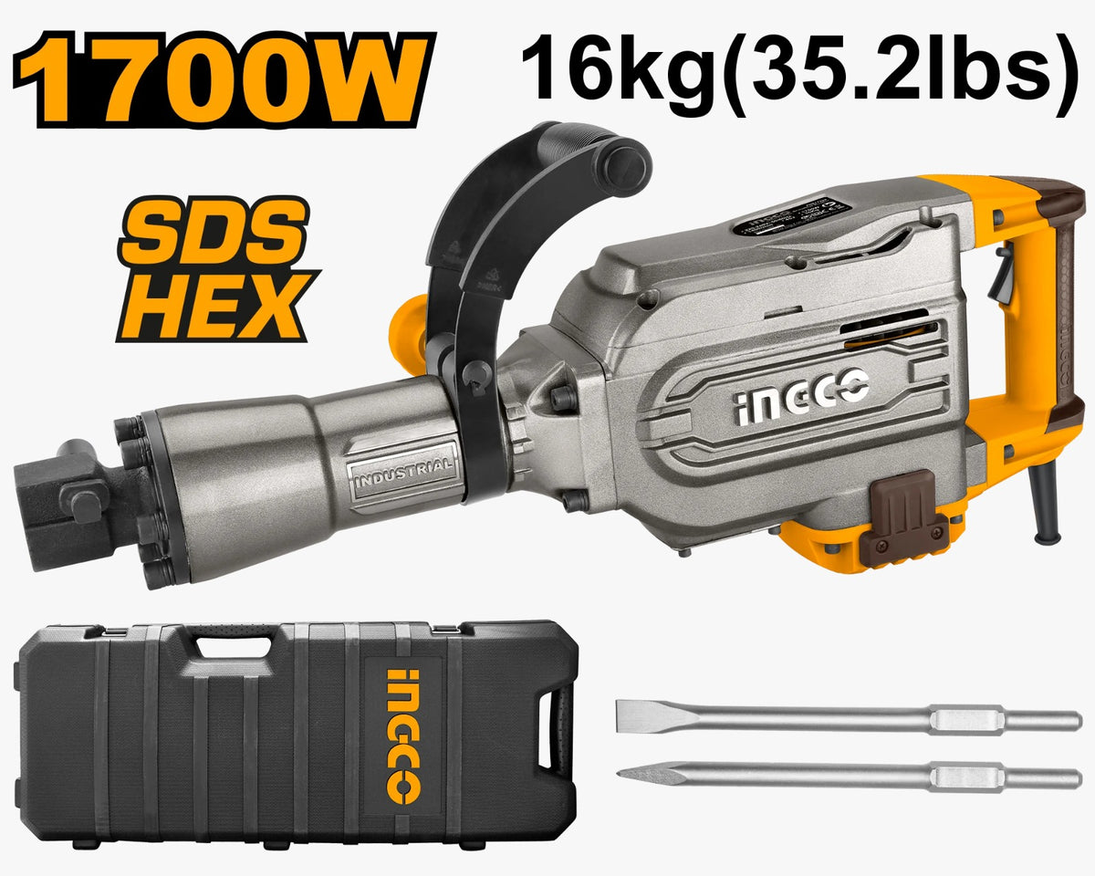 INGCO PDB17008 1700W Heavy Duty Demolition Breaker – 45J, HEX Chuck
