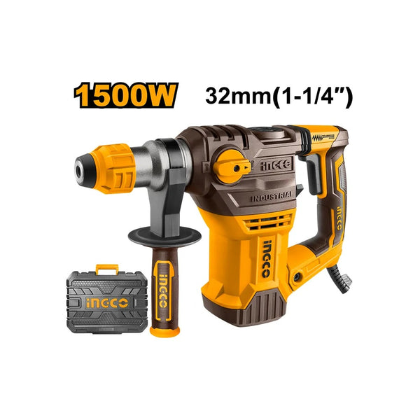 INGCO RH150068 1500W Rotary Hammer Drill – 32mm SDS Plus, 5.5J Impact Energy
